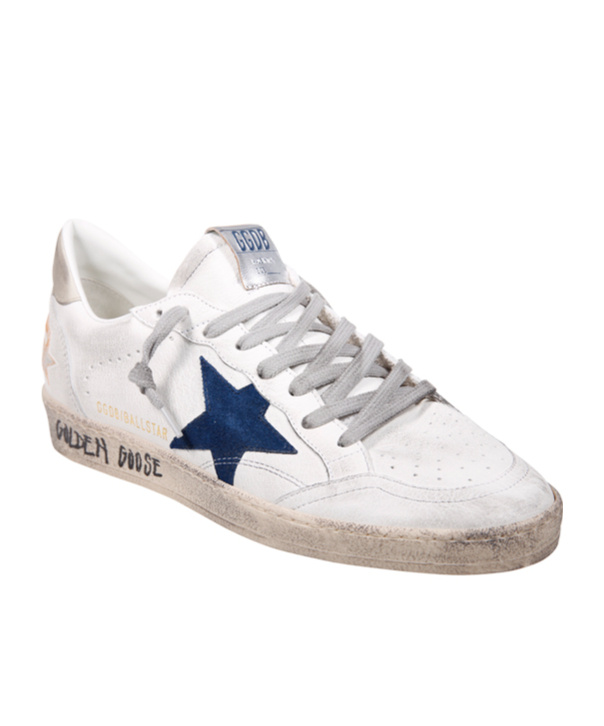 Golden Goose Ball Star Sneakers In Vintage Effect Leather With Blue Leather Star Shoes
