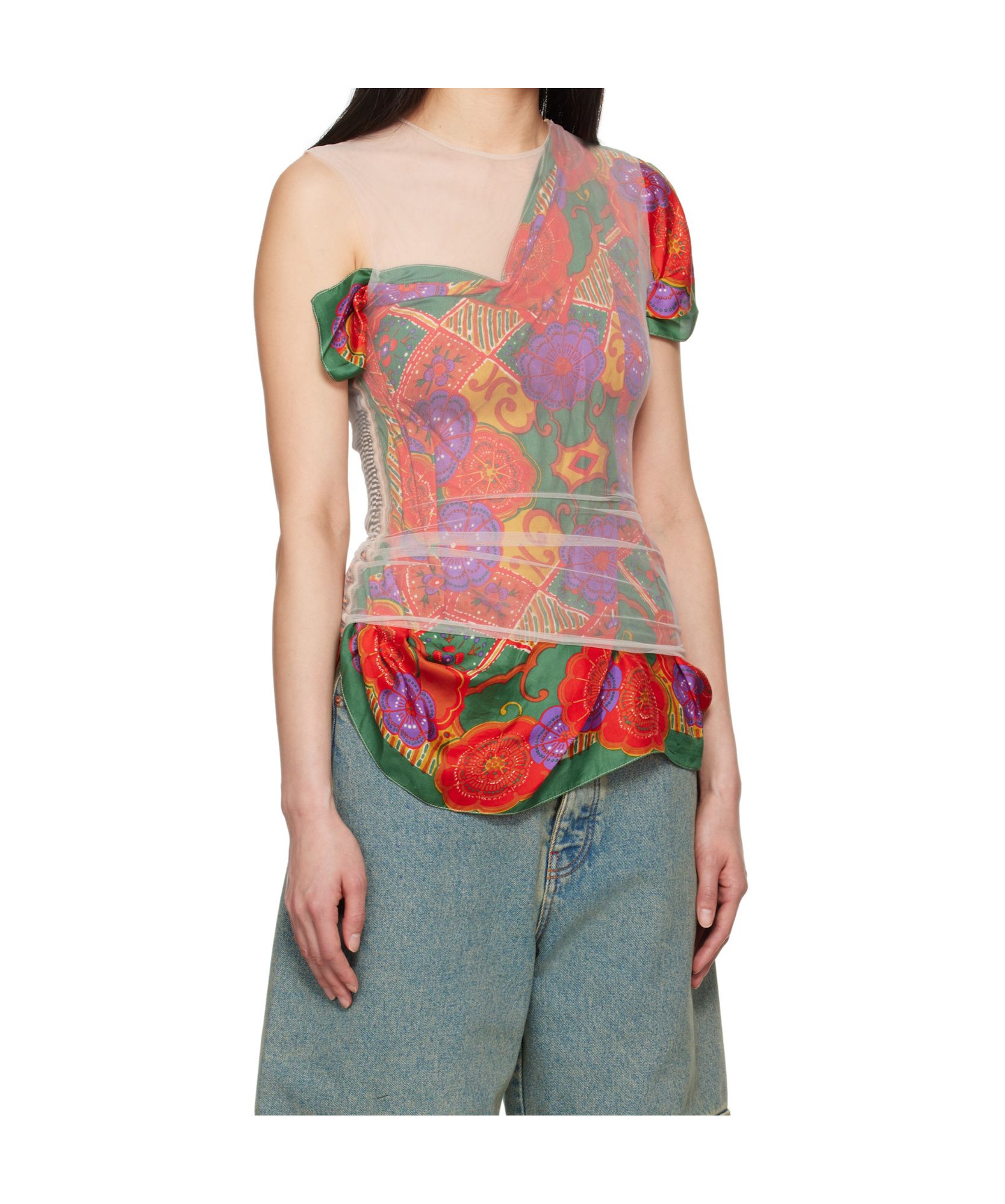 Marine Serre Multicolor Regenerated Silk Scarves Layer Top In Multicolor