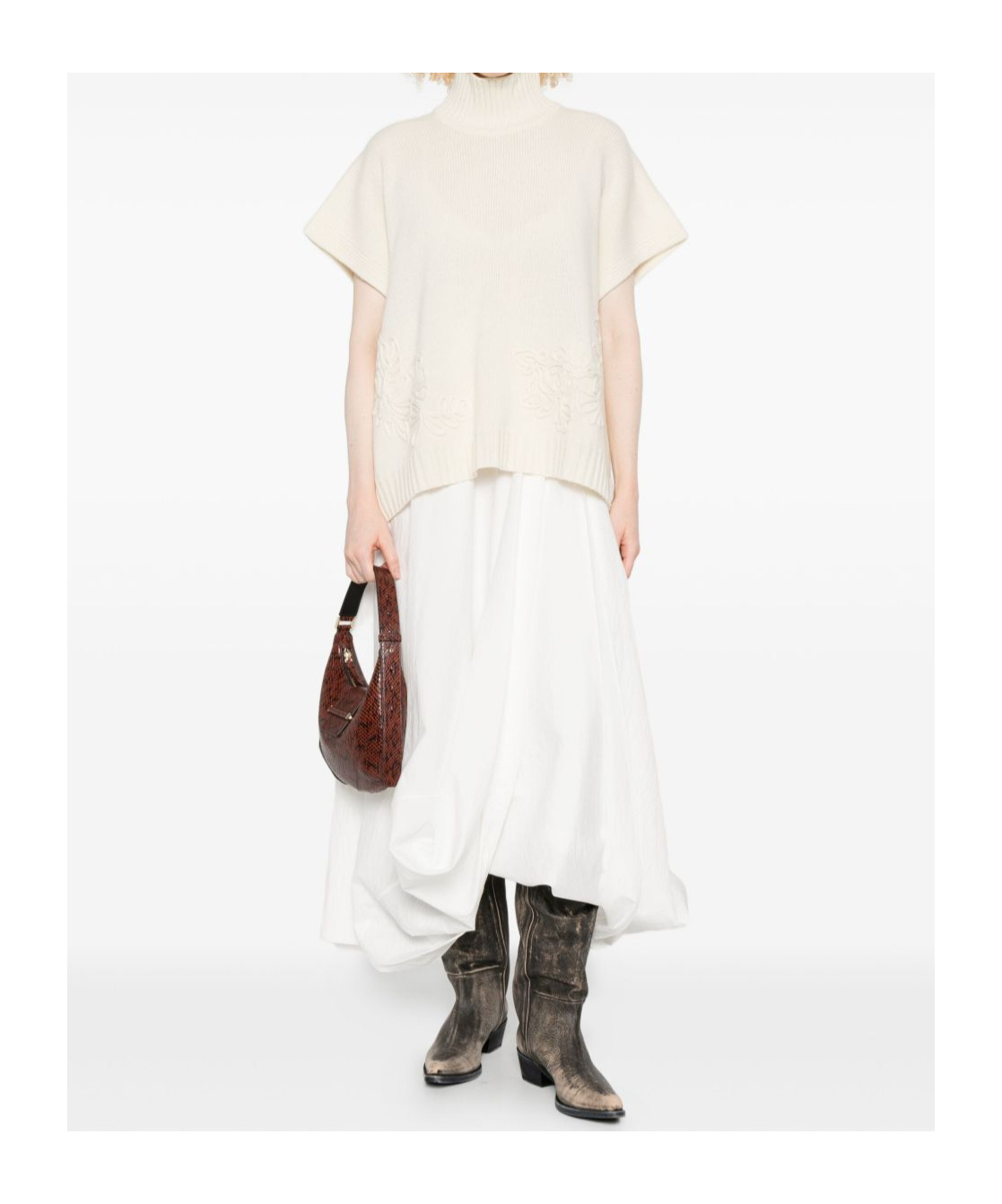 Ermanno Firenze High Neck Knitwear With Embroidered Ribbed Hem In White