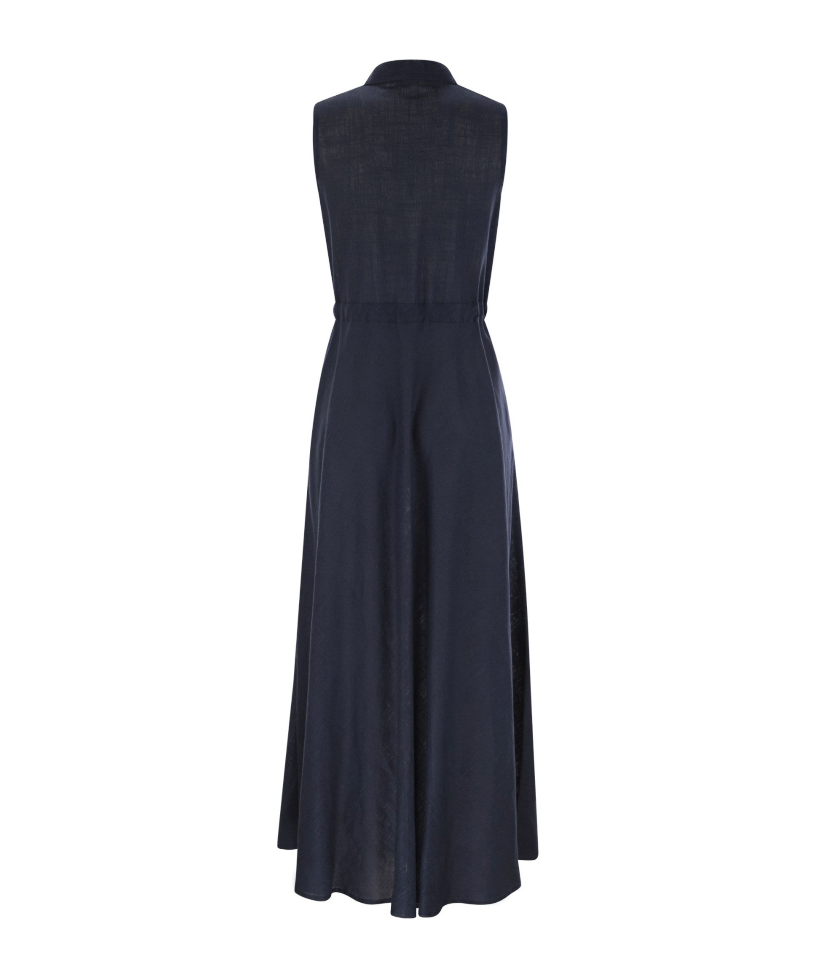 Herno Drawstring Waist Sleeveless Maxi Shirt Dress In Blue