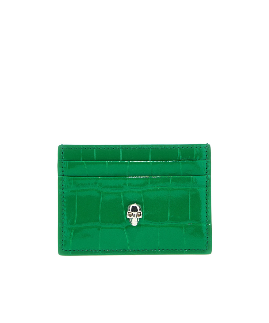 Alexander Mcqueen Skull-plaque Logo-print Cardholder In Green