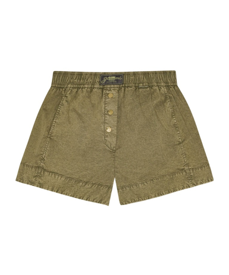 Ganni Green Washed Cotton Shorts In Green