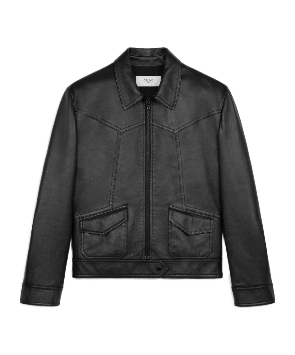 Celine Long-sleeved Leather Jacket In Black