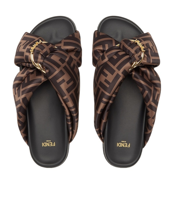 Fendi Feel Slides With Double-band And D-ring Buckle In Black