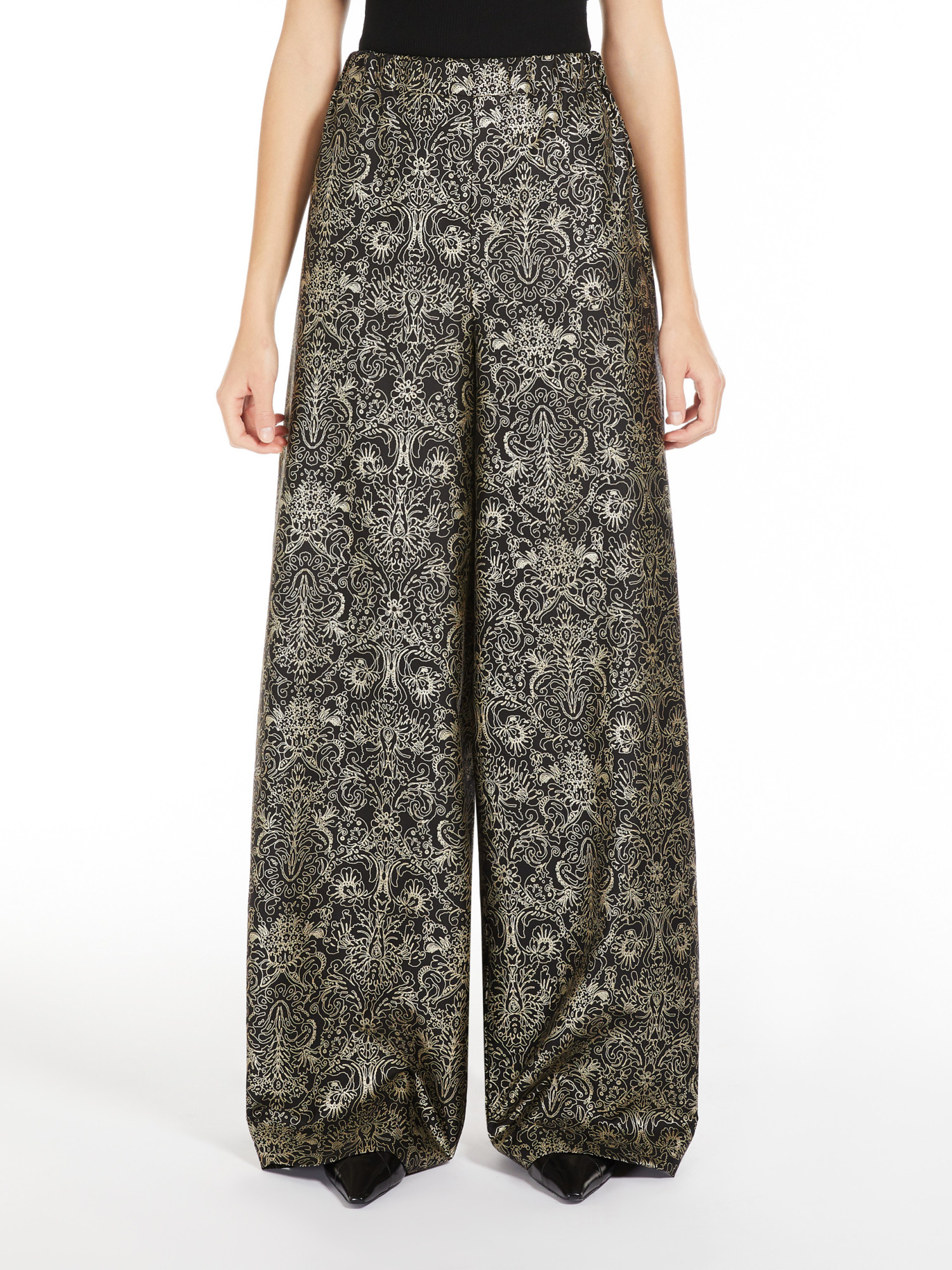 Max Mara Printed Silk Trousers In Black