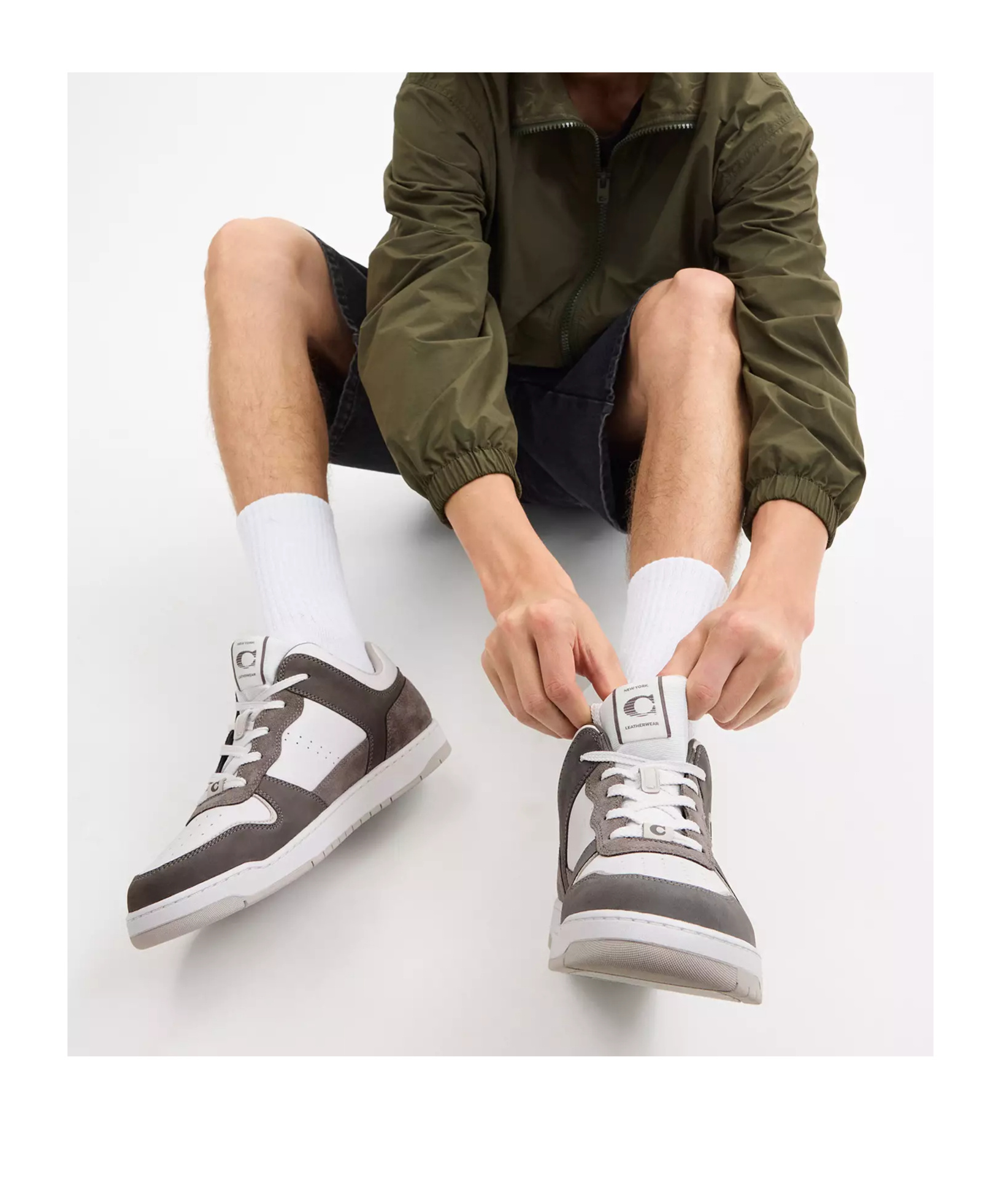 Shop Coach Leather Sneakers In Gray
