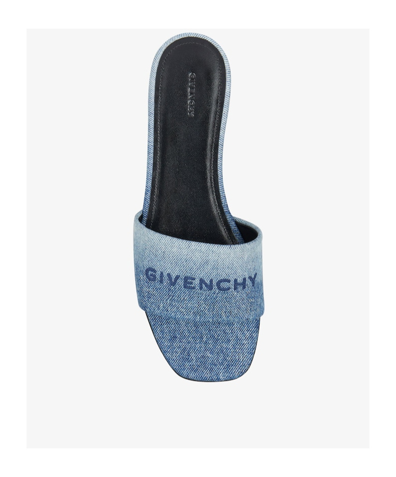Givenchy 4g Embroidered Denim Flat Slide Sandals In Blue