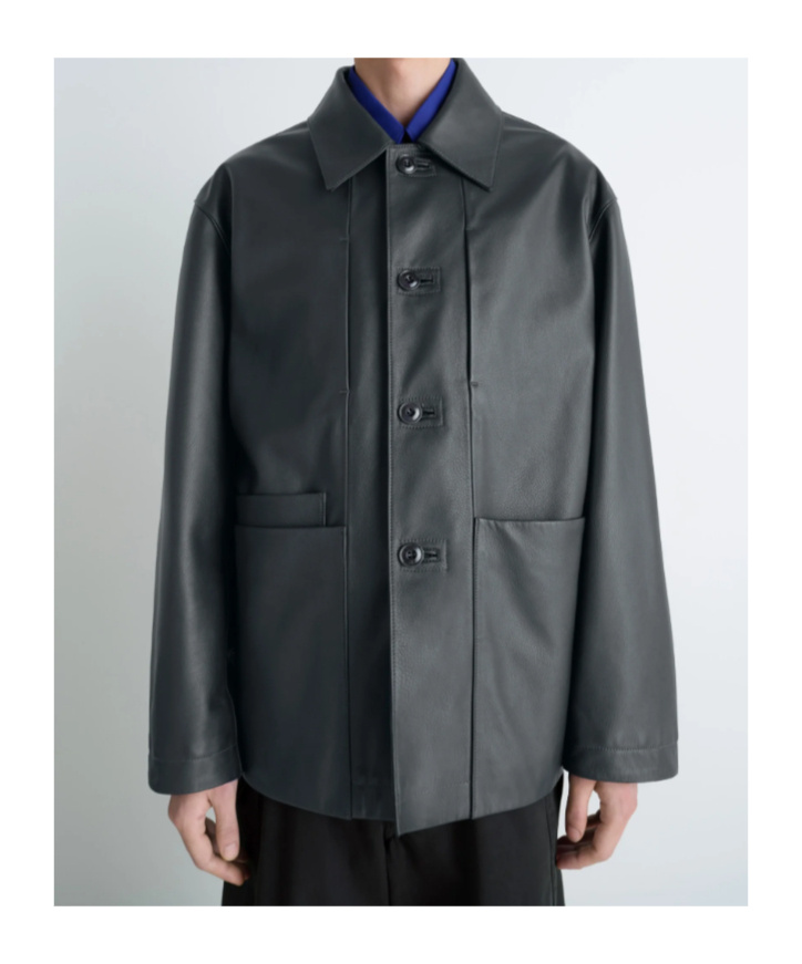 Lemaire Buttoned Leather Jacket In Gray