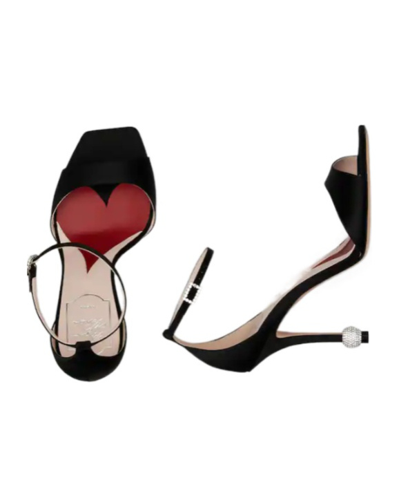 Roger Vivier I Love Vivier Strass-detail Satin Sandals In Black