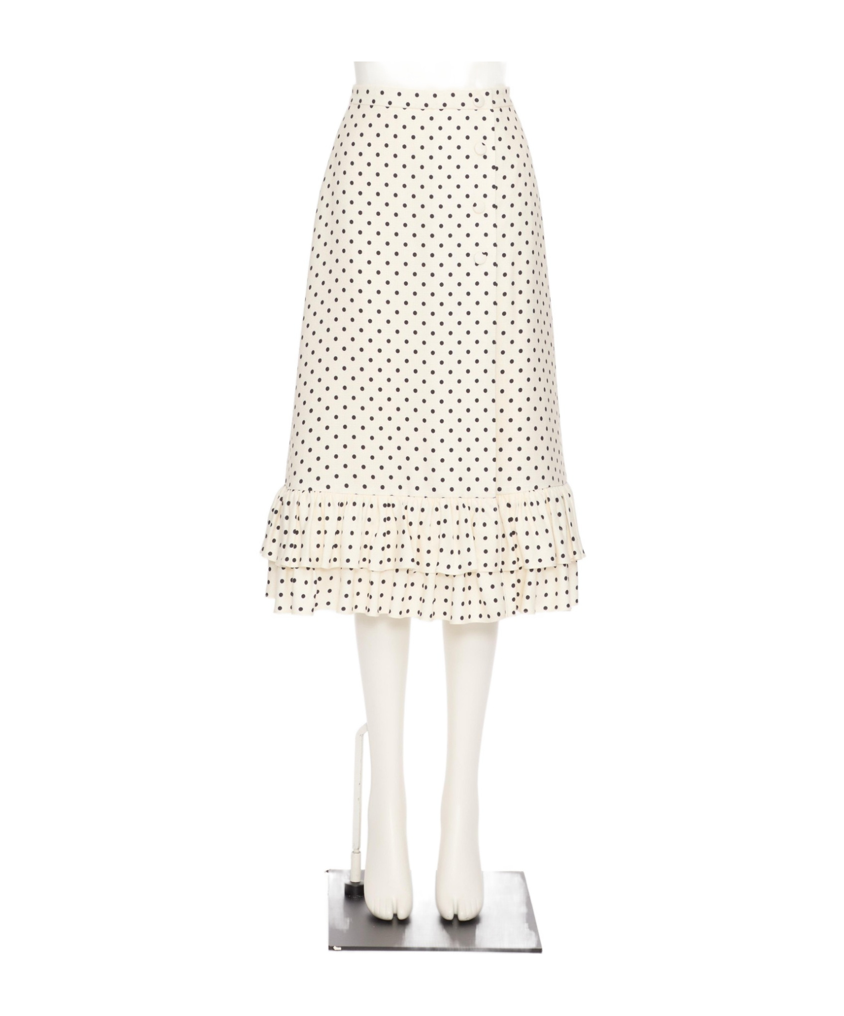Valentino Womens Betulla Nero Polka-dot Ruffled Woven Midi Skirt In White