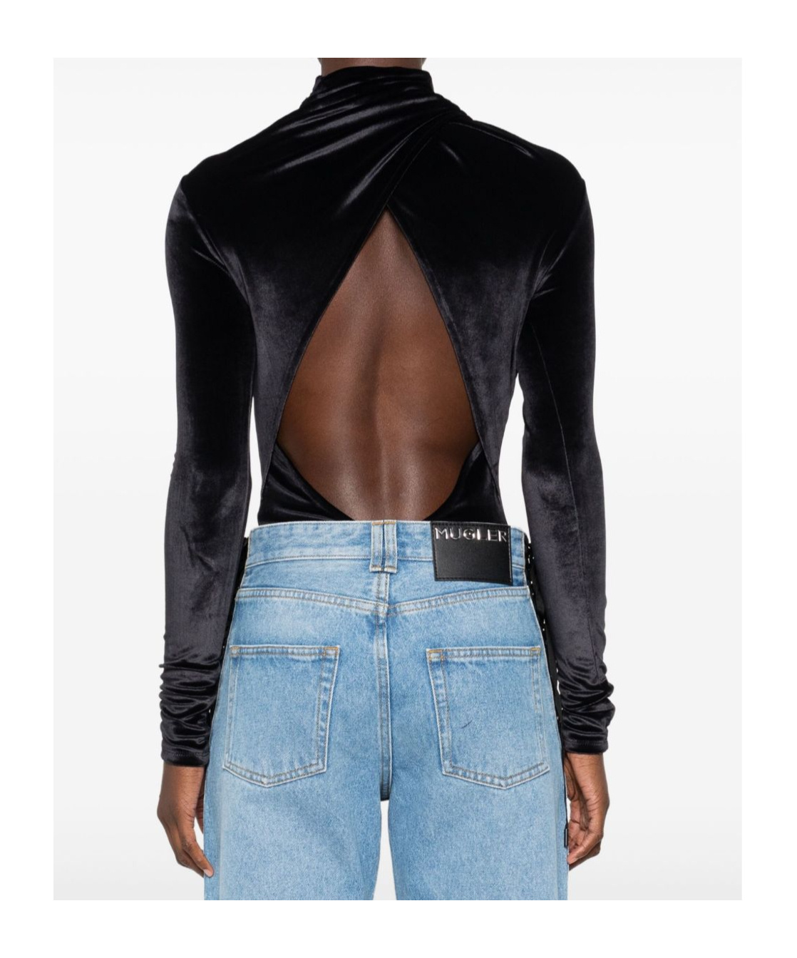 Mugler High-neck Velvet Bodysuit In Black