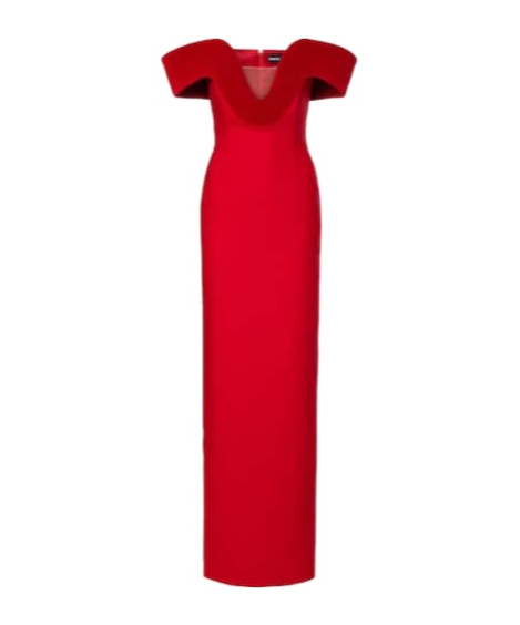 David Koma Velvet-trimmed Wool-blend Gown In Red