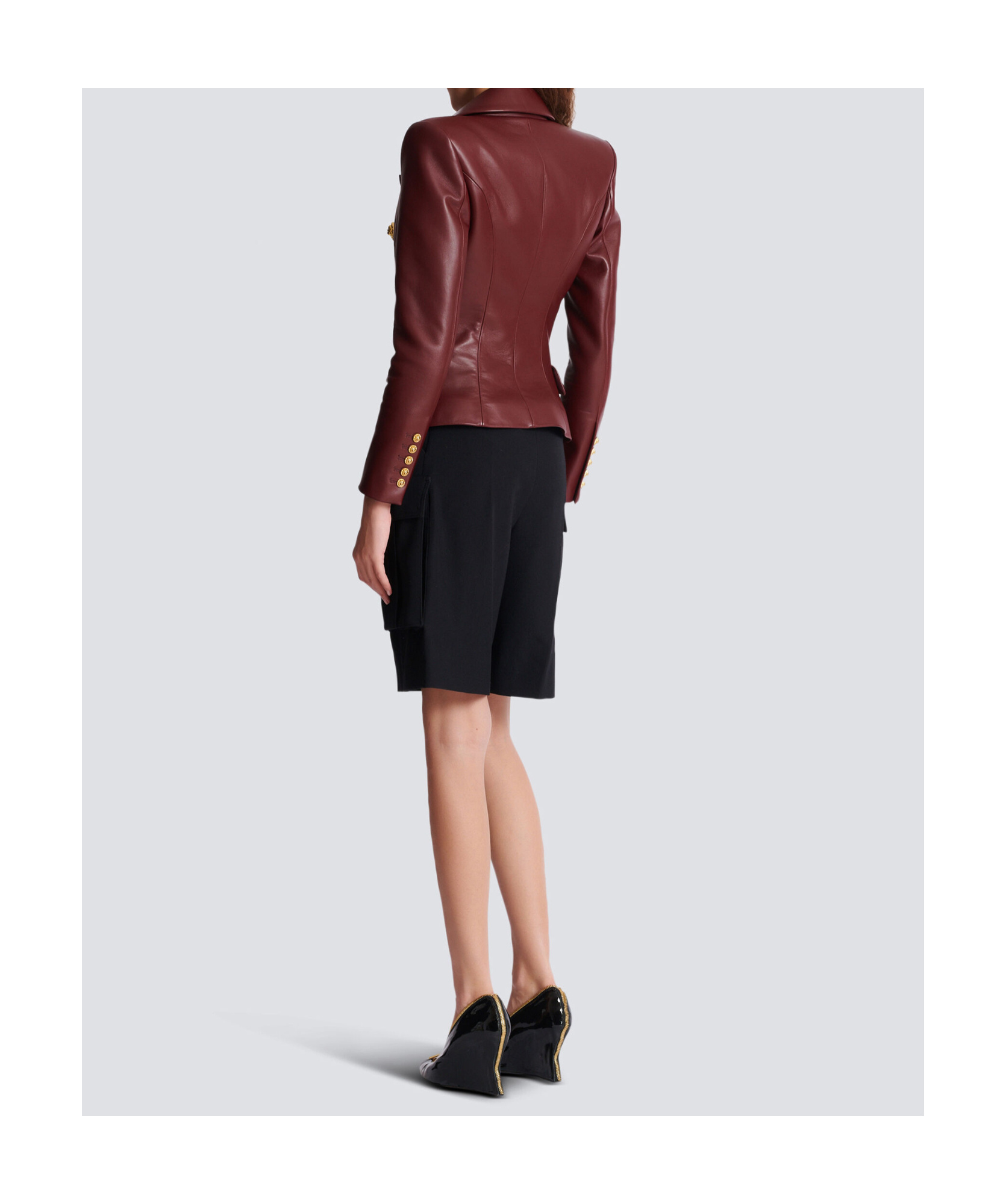 Balmain Double-breasted Lambskin Leather Blazer In Brown