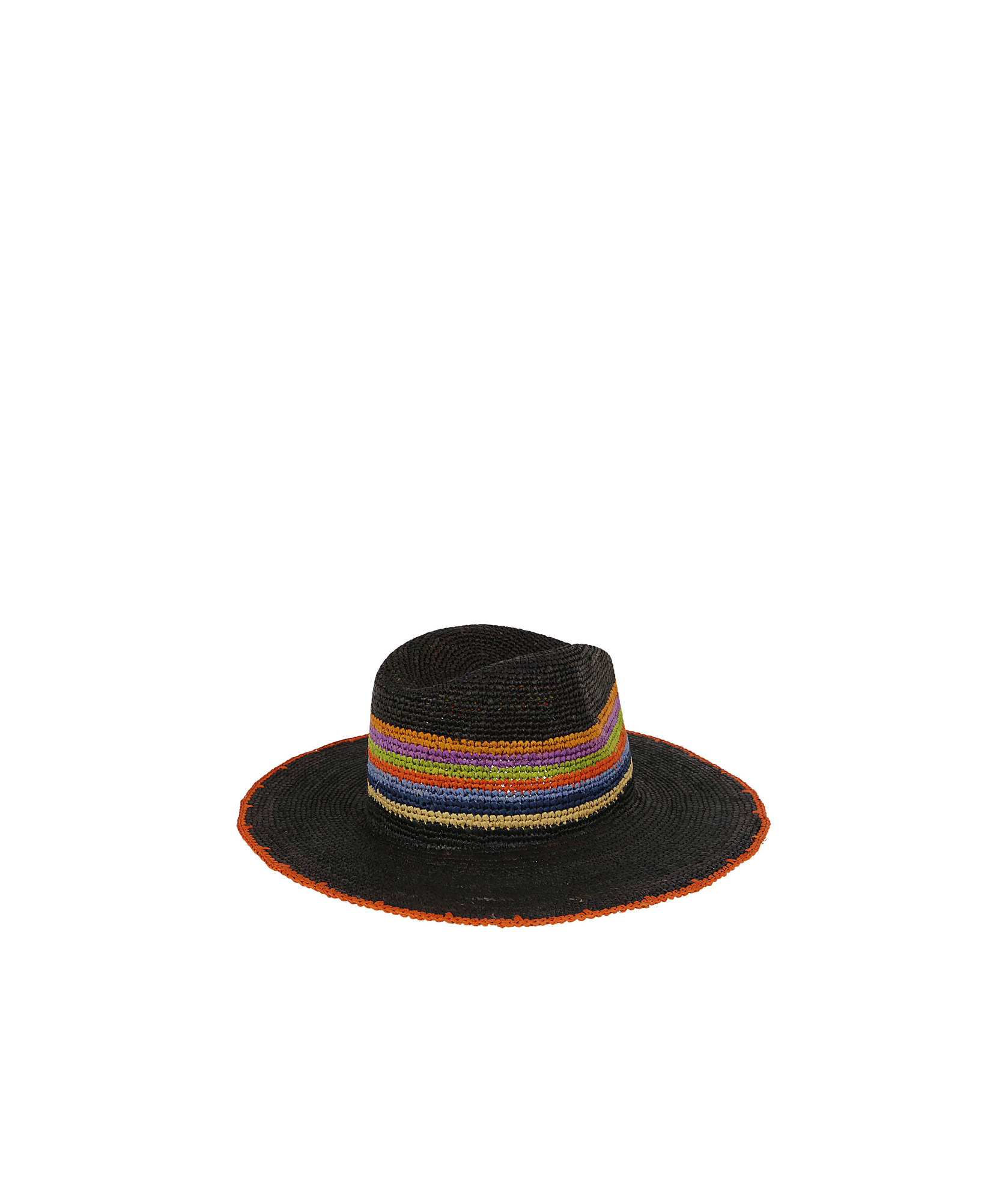 Etro Striped Straw Hat In Black