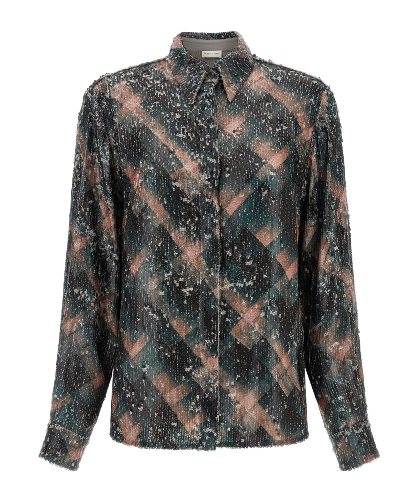 Dries Van Noten Abstract Pattern Long Sleeve Collared Shirt In Multi