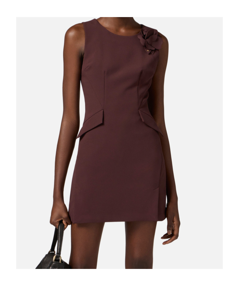 Elisabetta Franchi Sleeveless Floral Peplum Balloon Dress In Cocoa