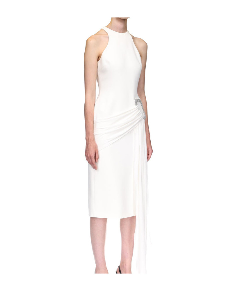 David Koma Crystal Buckle And Drape Detail Midi Dress In White