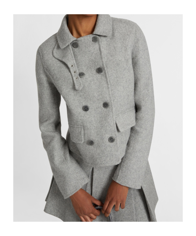 Ermanno Scervino Short Double-breasted Coat In Virgin Wool Blend With Adjustable Collar In Gray