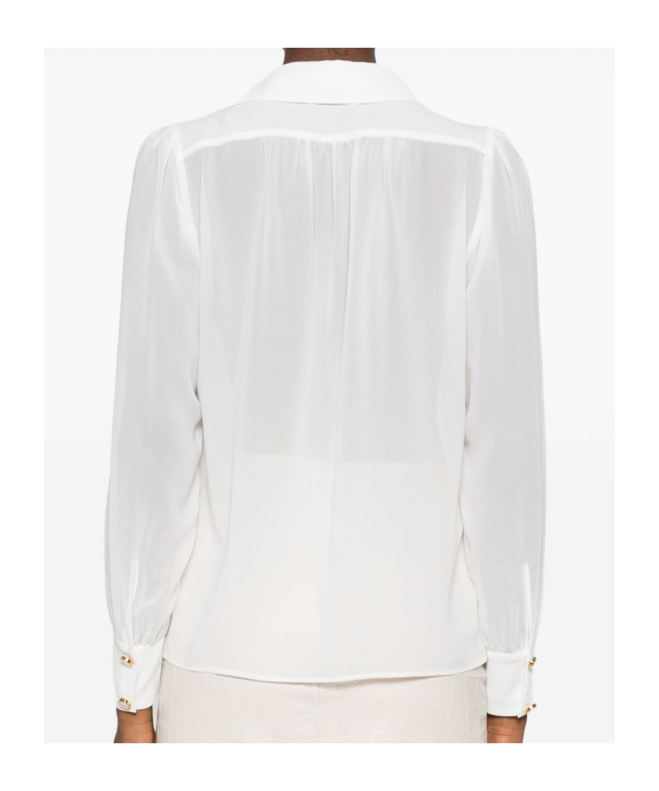Elisabetta Franchi Chic Long Sleeve Sheer Top With Chain In Gray