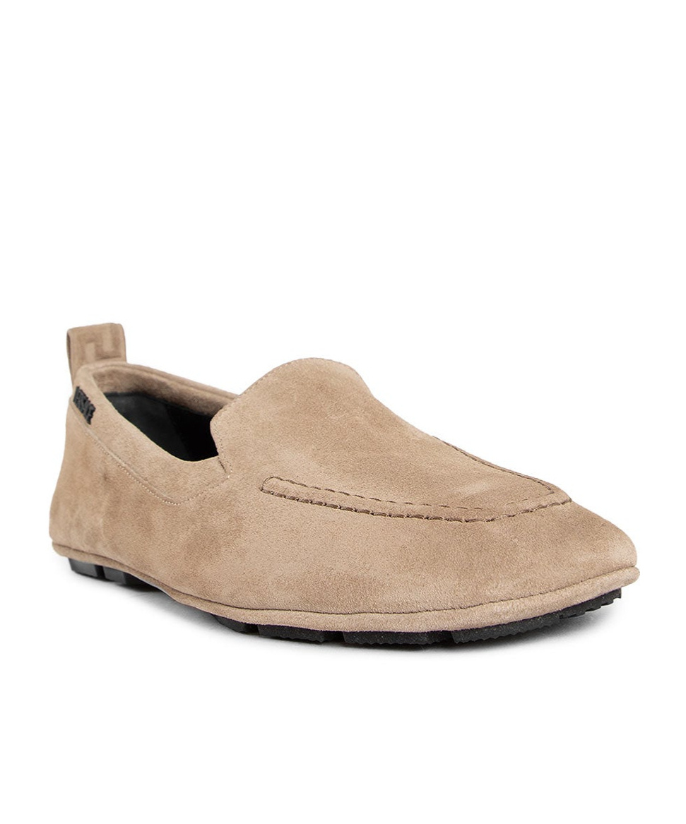 Versace Logo-plaque Leather Loafers In Nude