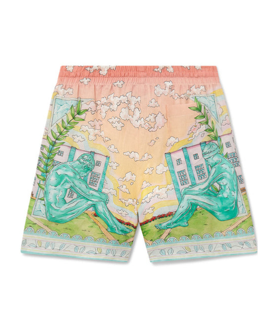 Casablanca Linen Shorts With Printed Graphic Design In White