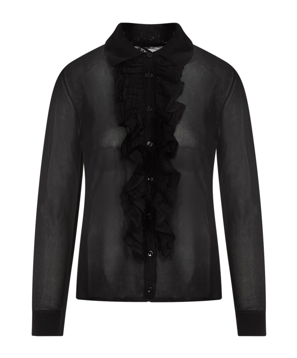 Tom Ford Ruffle-panel Long-sleeve Shirt In Black