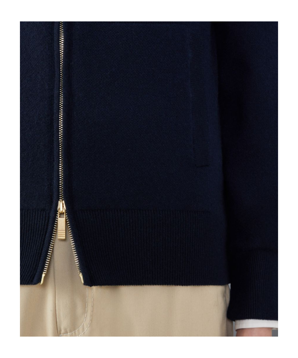 Thom Browne Zip-up Hoodie With Drawstring And Contrast Stripes In Black