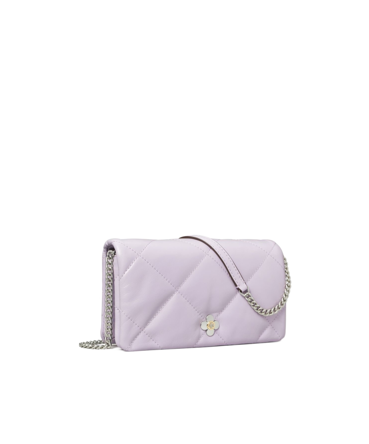 Tory Burch Kira Diamond Quilt Clover Chain Wallet In Purple