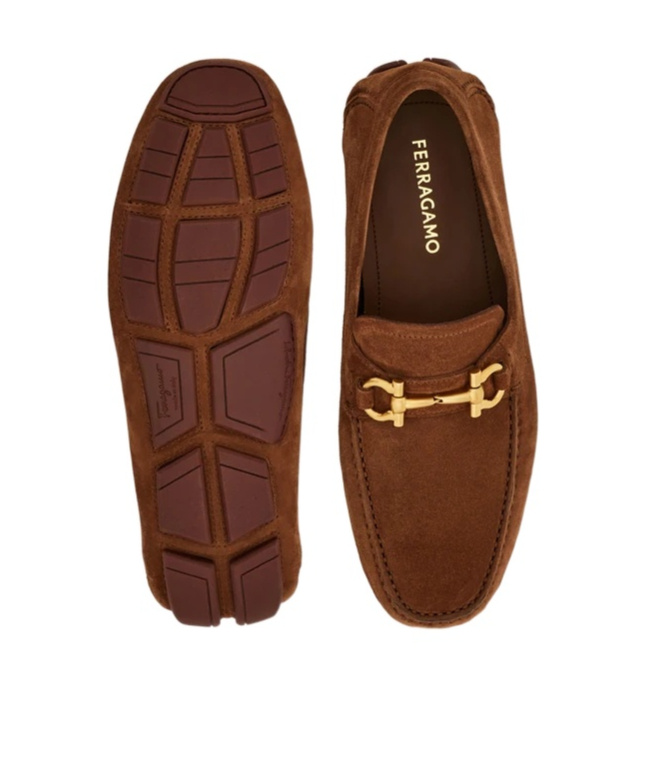 Ferragamo Driver With Gancini Ornament In Brown