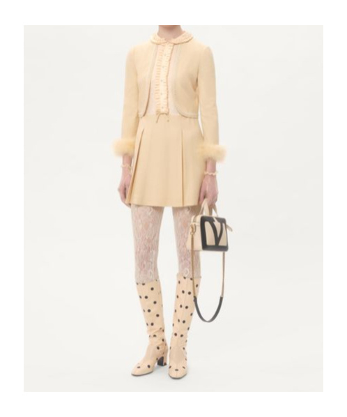 Valentino Feather-trimmed Embellished Jacquard And Woven Mini Dress In Birch Color