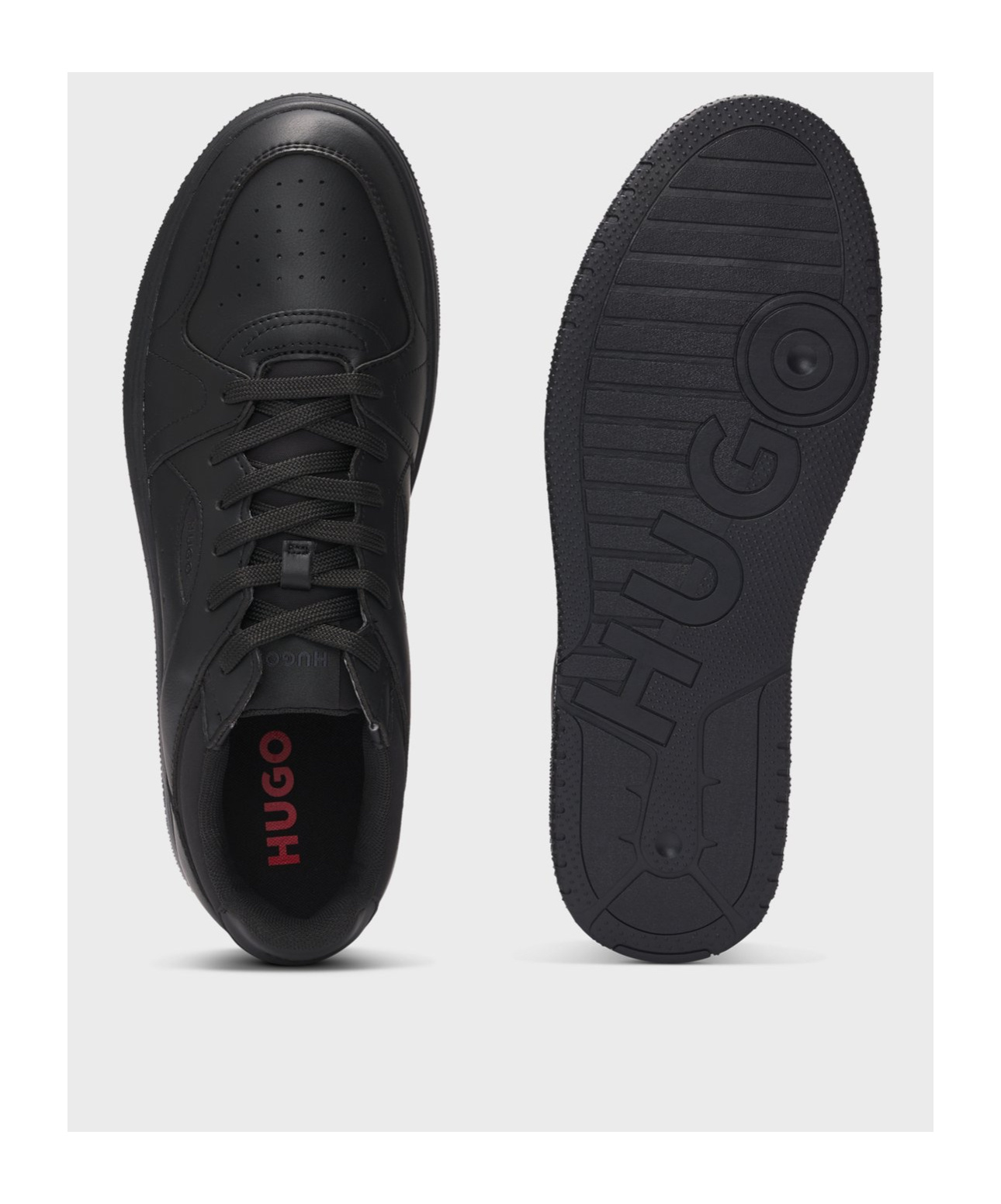 Hugo Boss Faux-leather Lace-up Trainers With Logo Details In Black