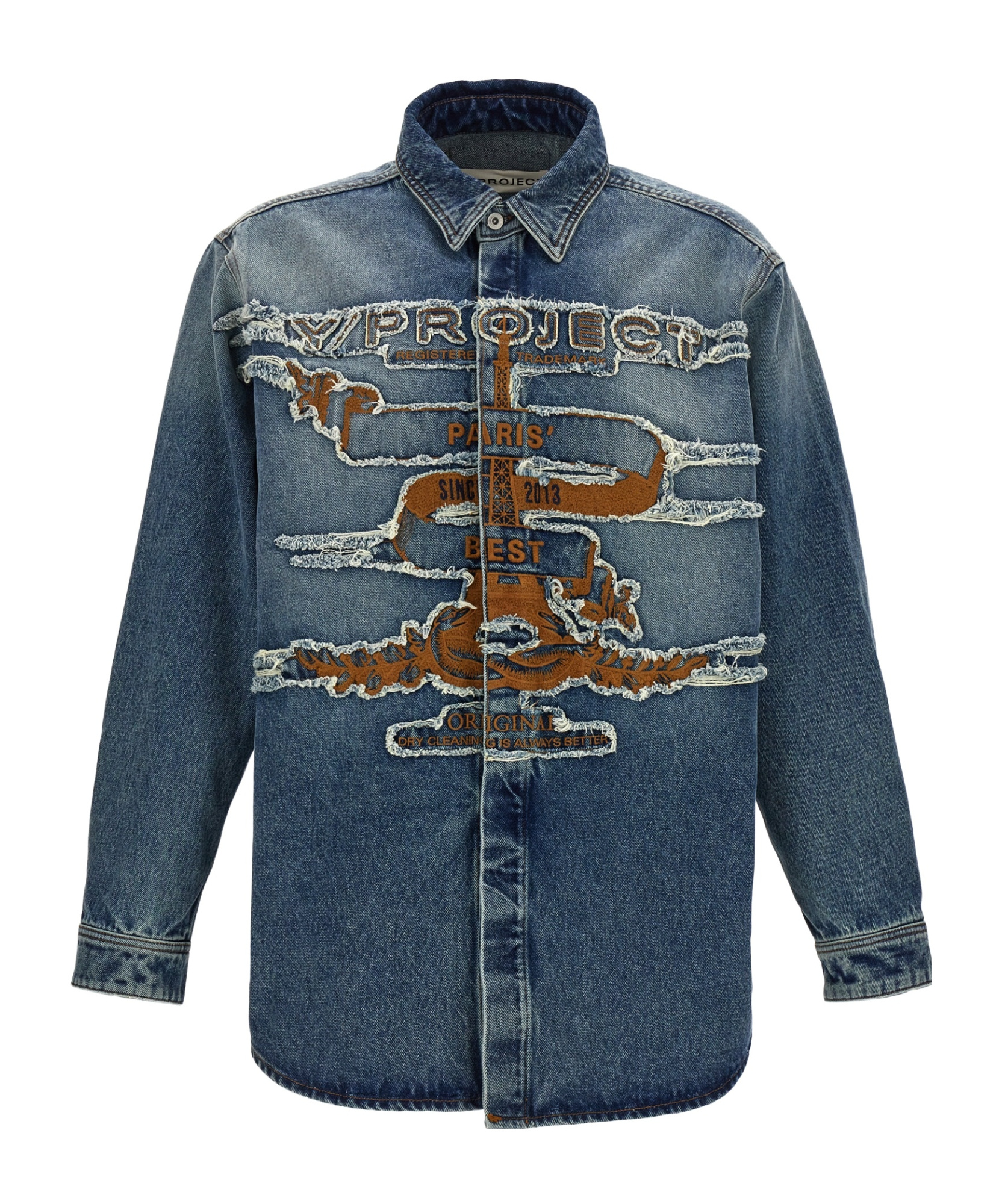 Y/project 'parisian Patchwork Distressed Embroidered Shirt' In Blue