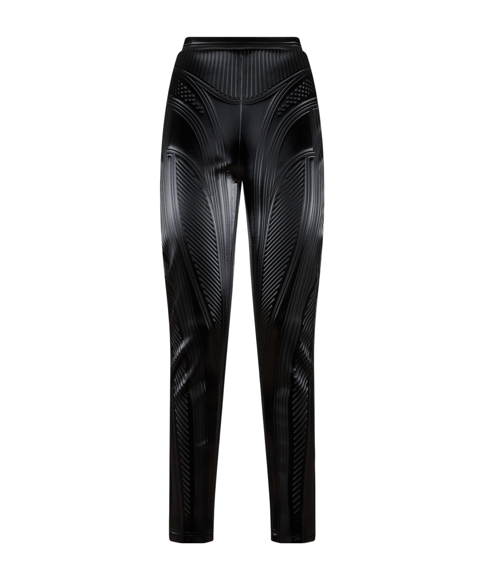 Mugler Stripe-embossed High-waisted Leggings In Black
