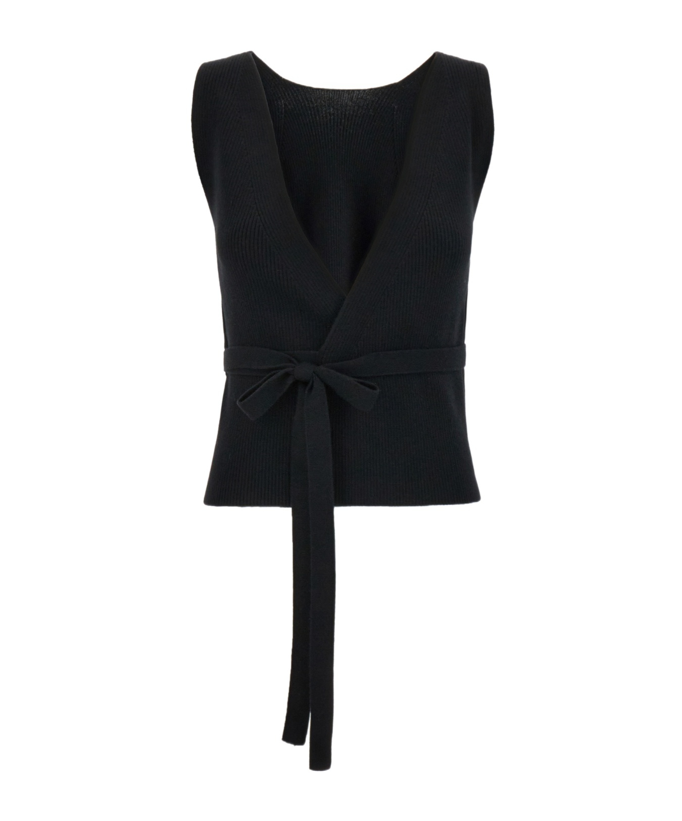 Patou Ribbed-knit V-neck Wrap Top In Black