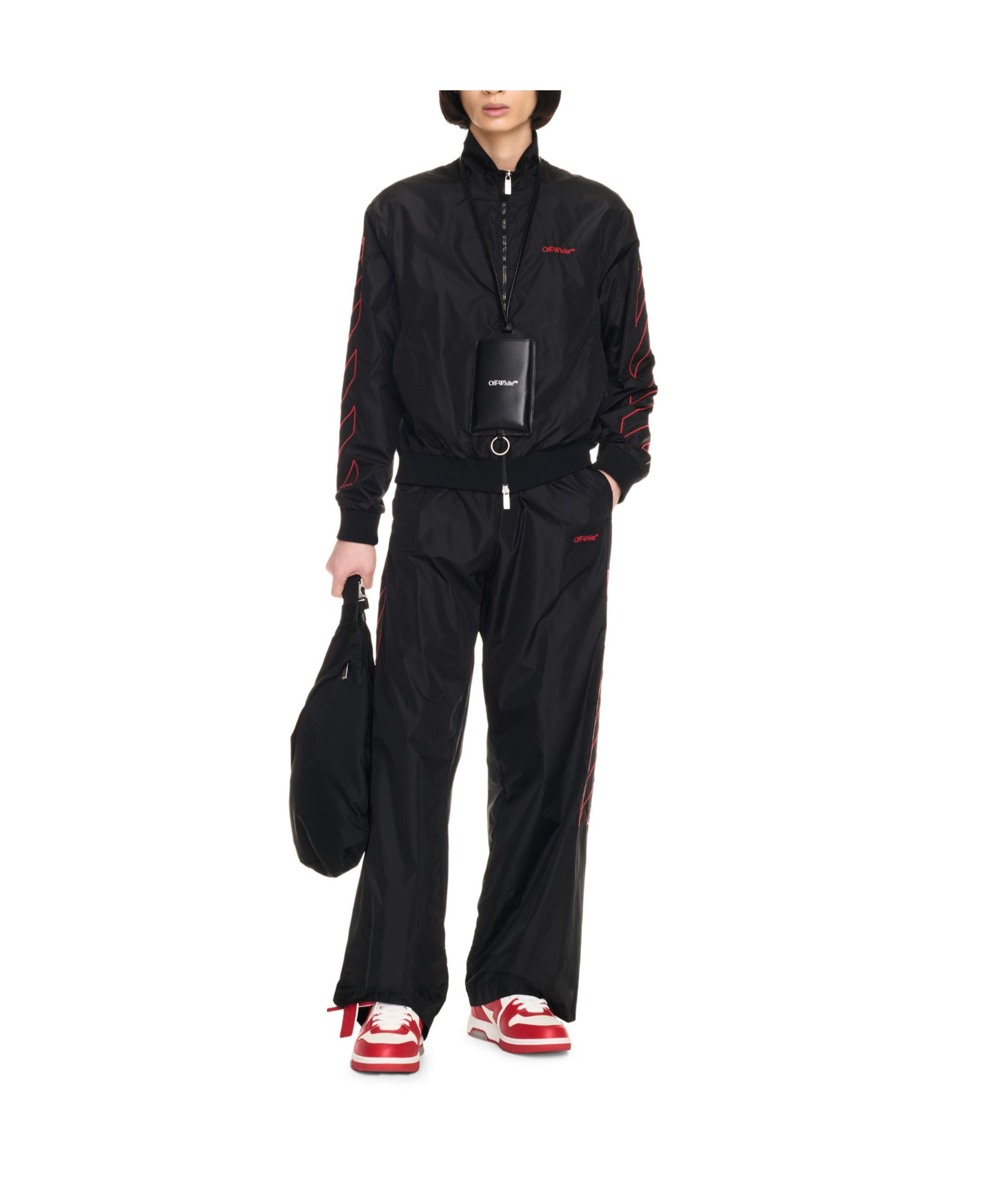 Off-white Black Outl Diag Nyl Track Pants In Black
