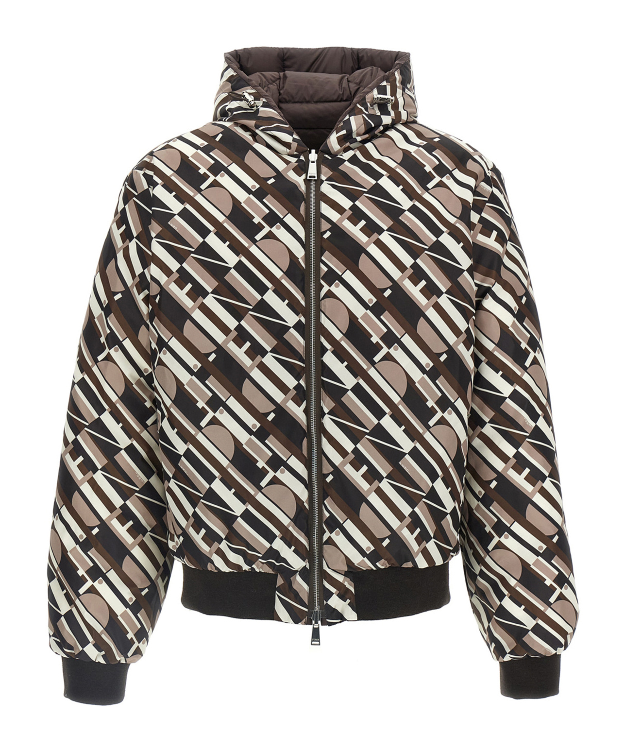 Fendi Reversible Down Jacket Puffer Jackets Beige In Brown