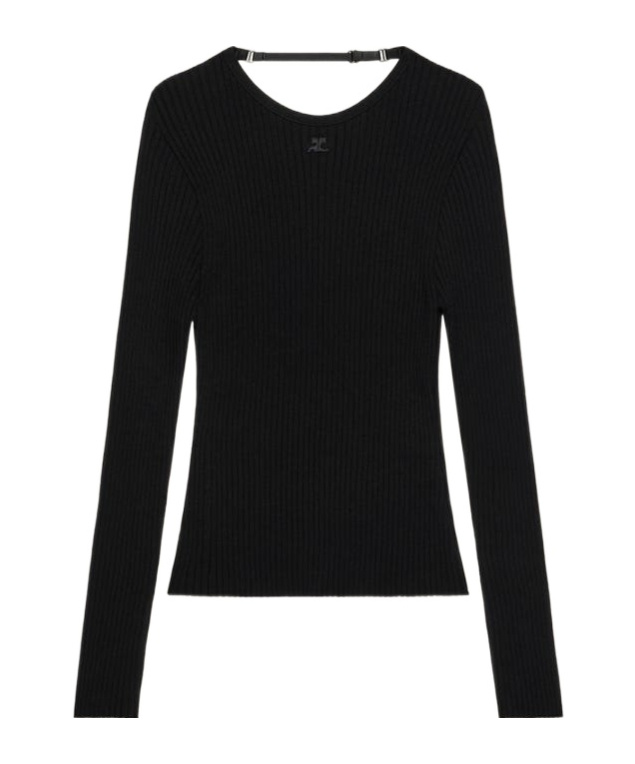 Shop Courrèges Lingerie-detailed Ribbed-knit Jumper In Black