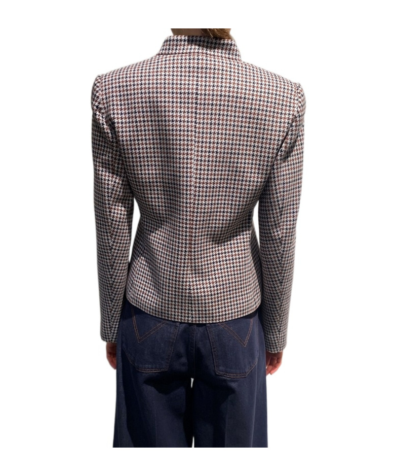 Max Mara Houndstooth Stand Collar Jacket In Gray