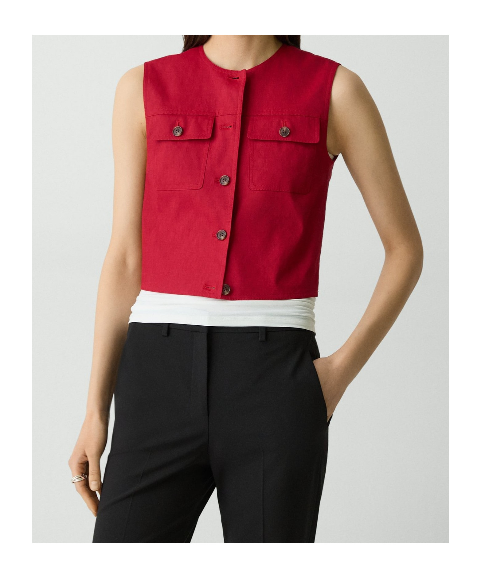 Theory Trucker Vest In Good Linen In Red