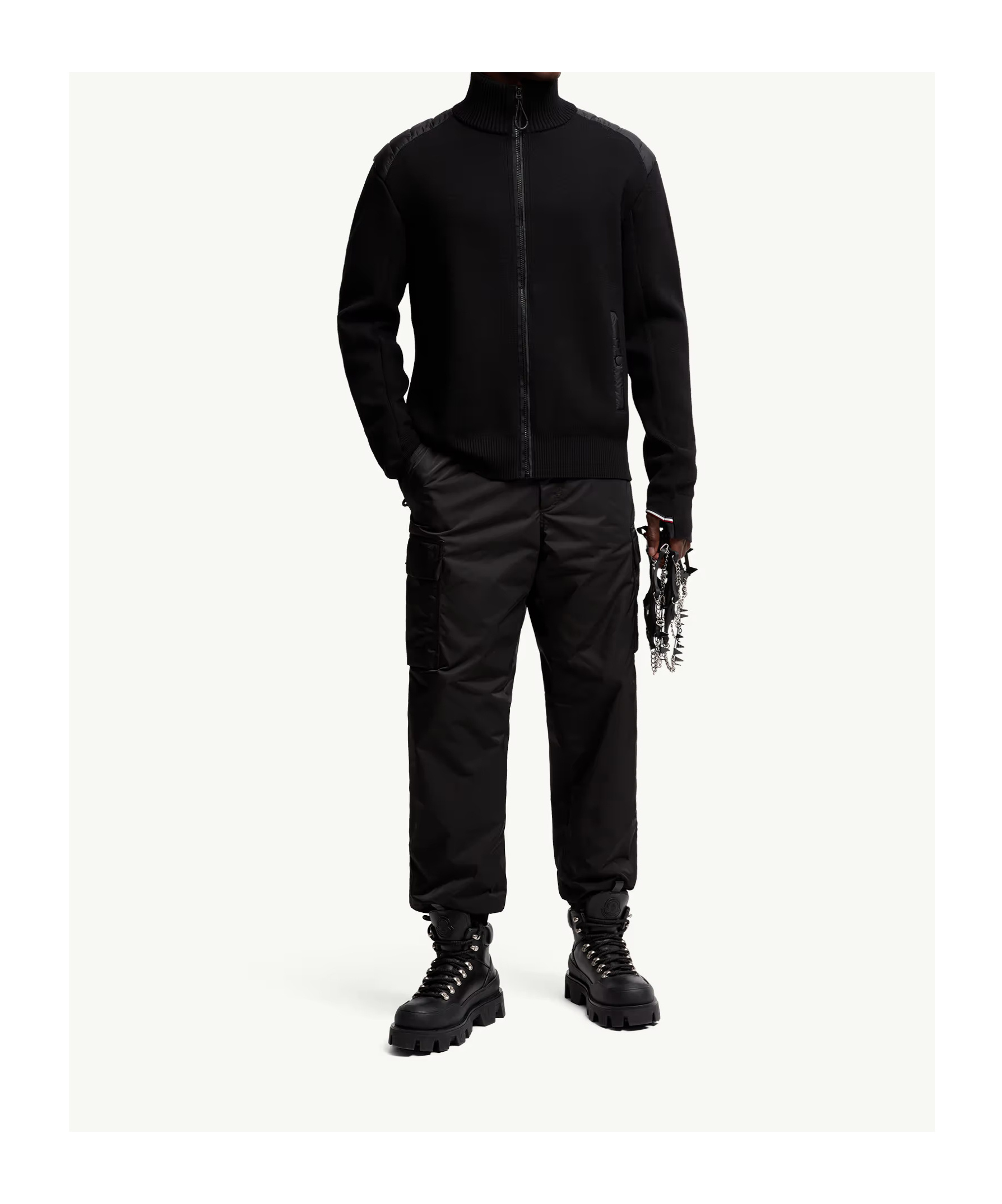 Moncler Padded Wool Zip-up Cardigan In Black