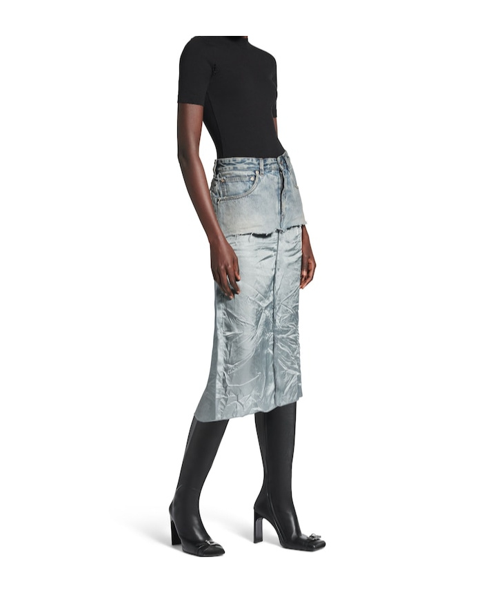 BALENCIAGA WOMEN'S RIPPED OFF SKIRT IN LIGHT BLUE 