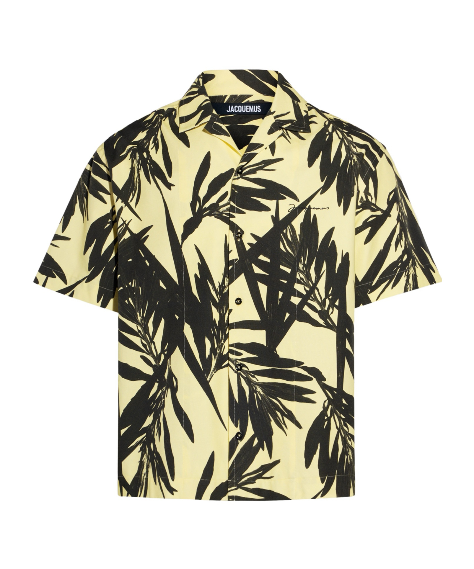 Jacquemus 'la Chemise Jean' Multicolor Bowling Shirt With Palm Print In Black