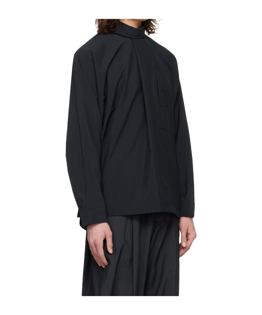 Issey Miyake Curled Upright Collar Shirt In Black