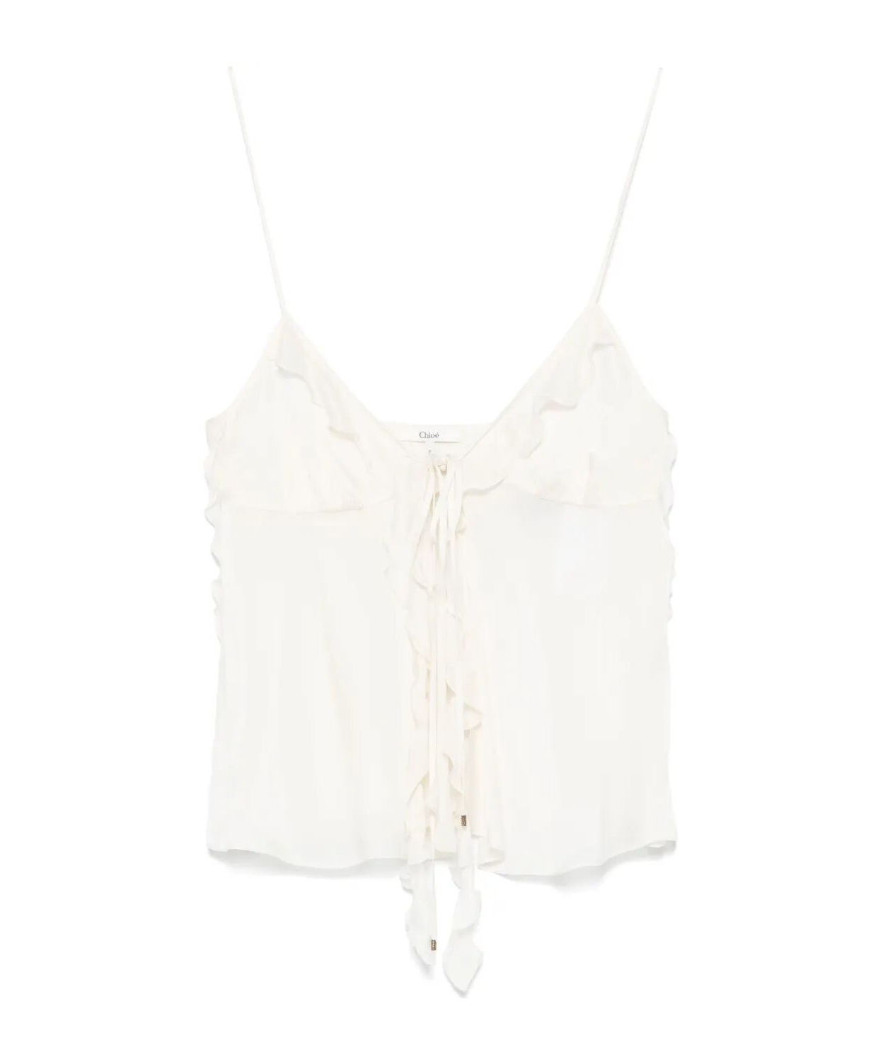 Chloé Ruffled Tie-front Silk-chiffon Top In White
