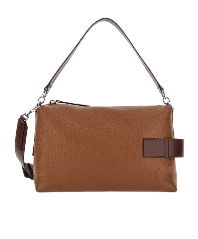 Hogan Script Bauletto Leather Shoulder Bag In Brown
