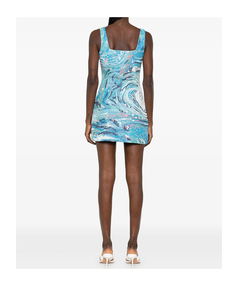 Staud Le Sable Tidal-wave Sequin Mini Dress In Blue
