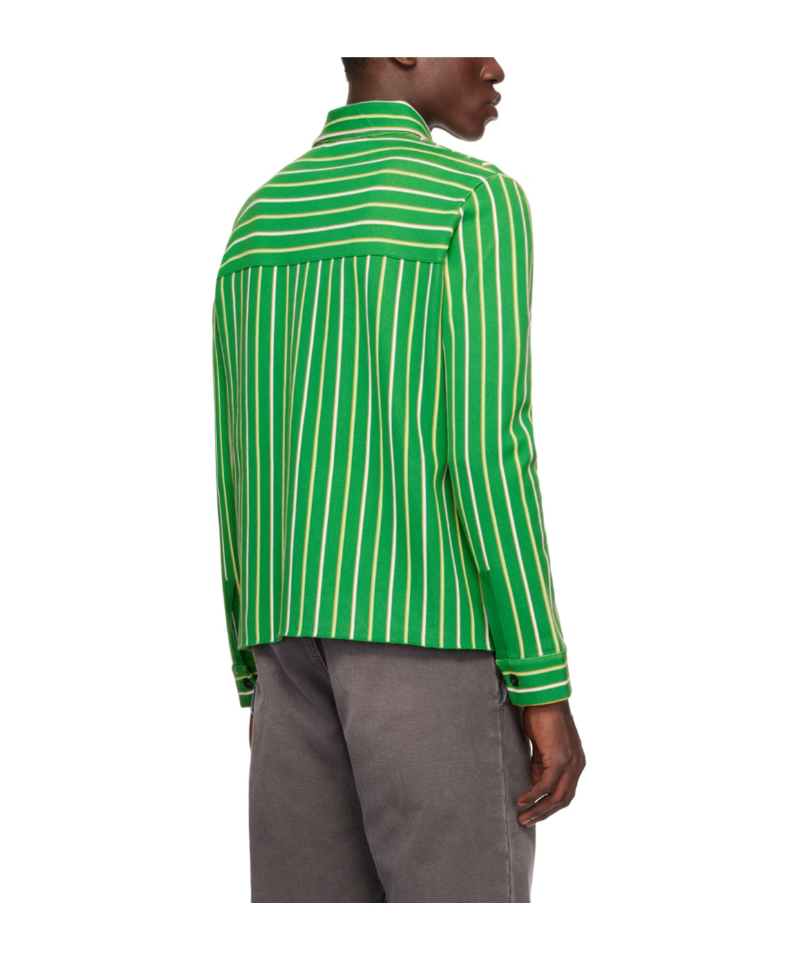 Shop Marni Green Striped Techno Knit Shirt