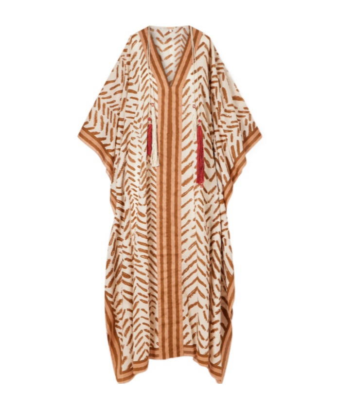 Johanna Ortiz Printed Cotton Kaftan In Brown