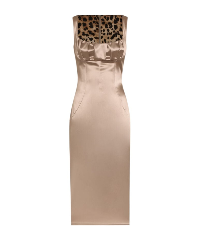 Dolce & Gabbana Ruched Stretch-satin Midi Dress In Neutral