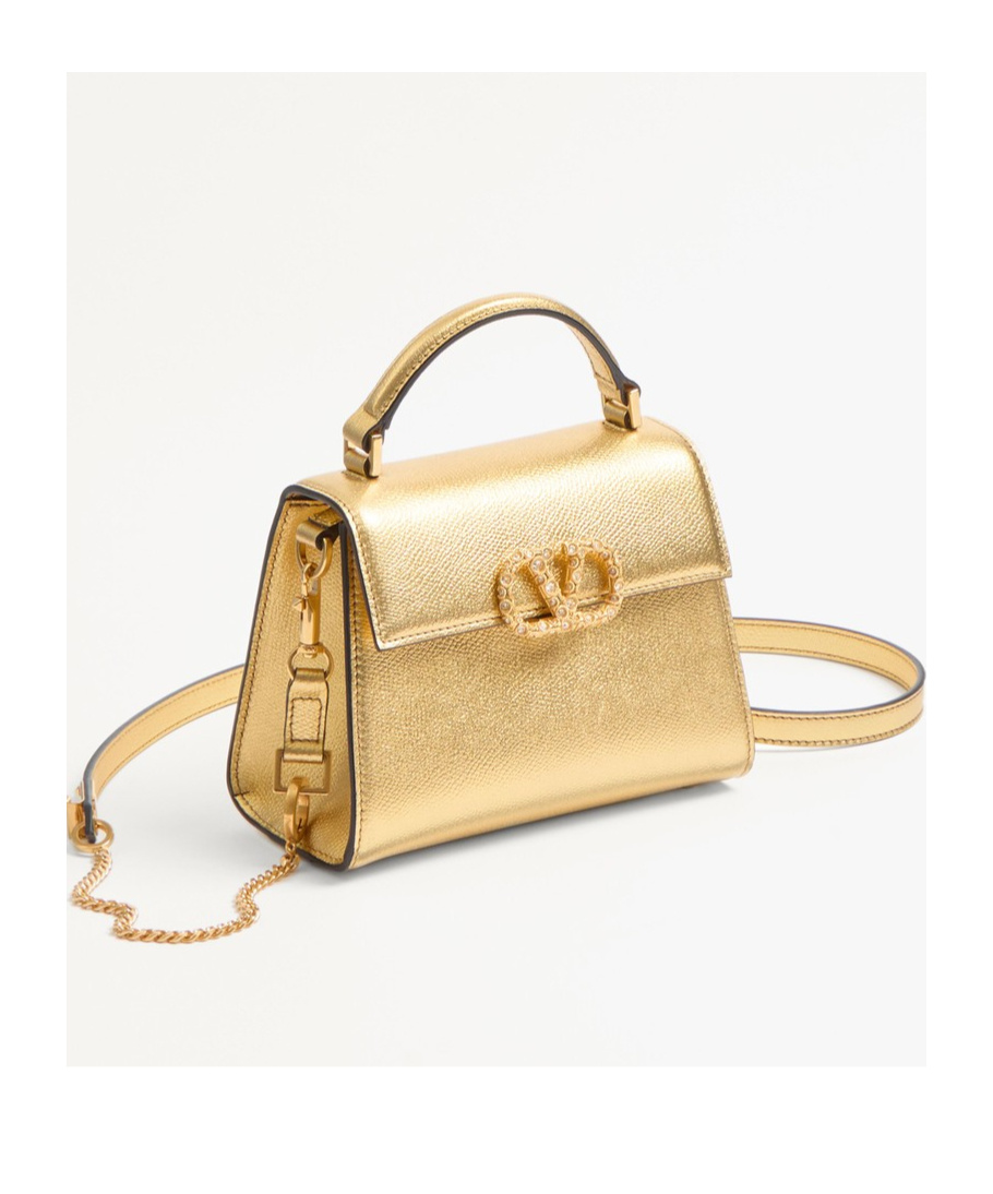 Valentino Vsling Mini Metallic Leather Top-handle Bag In Nude